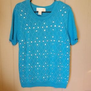 Maurada Short Sleeve Blue Sweater with Sequins M